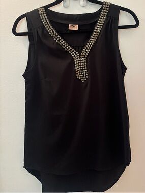 Only Black Sleeveless V-Neck Top with Beaded Trim